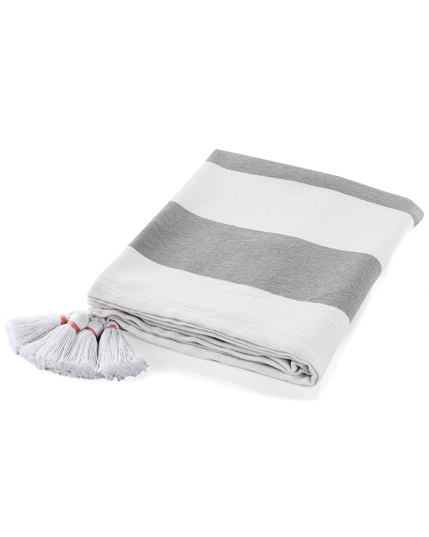 Lr Home Light Gray Cabana Striped Throw Blanket With Tassels