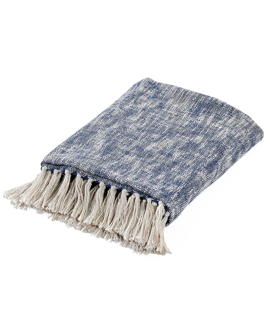 Lr Home Navy Boho Chambray Throw Blanket With Fringe In Blue