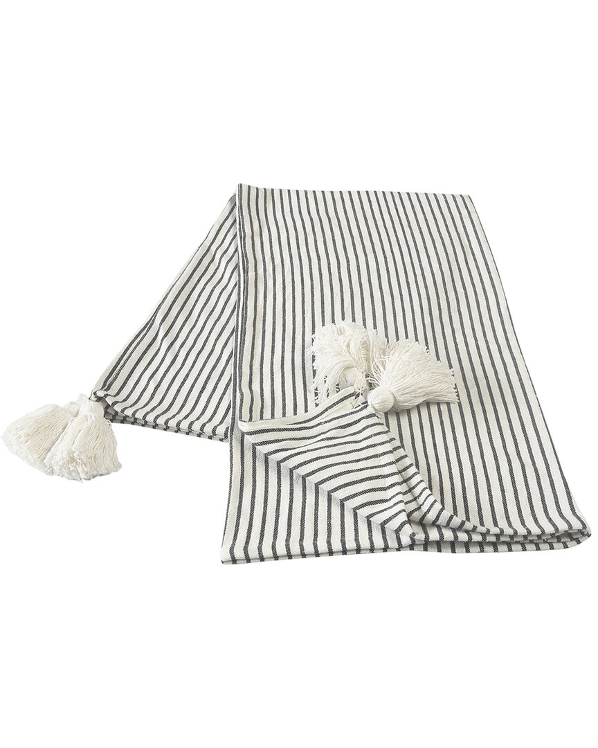 Lr Home Black And Ivory Striped Throw Blanket With Tassels