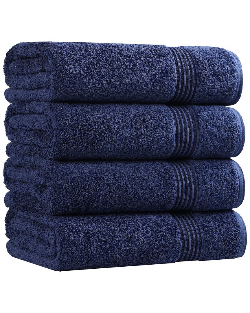 Superior Set Of 4 Heritage Egyptian Cotton Highly Absorbent Solid Ultra Soft Bath Towels In Blue