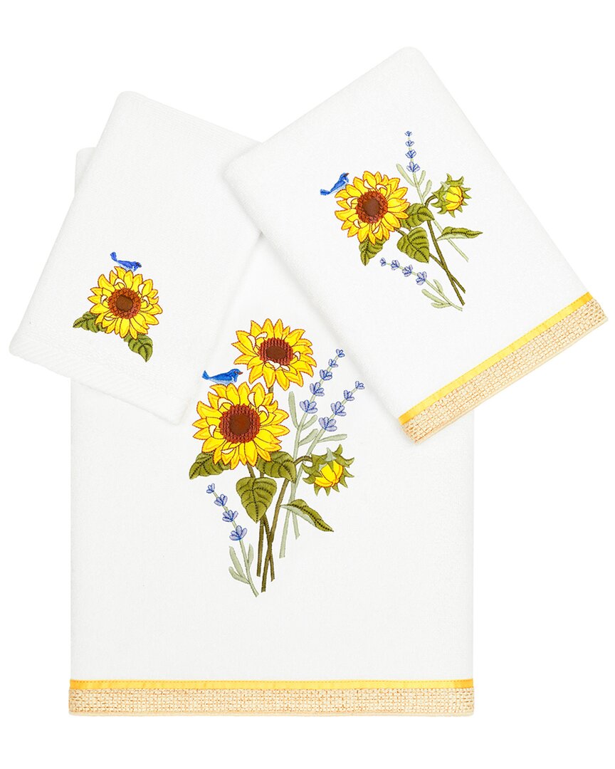 Linum Home Textiles Turkish Cotton Girasol 3pc Embellished Towel Set In White