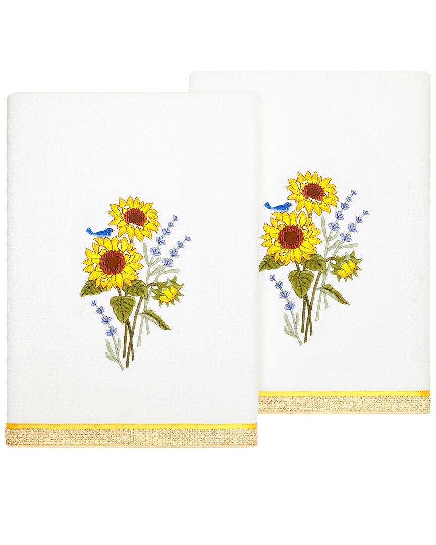 Linum Home Textiles Turkish Cotton Girasol 2pc Embellished Bath Towel Set In White