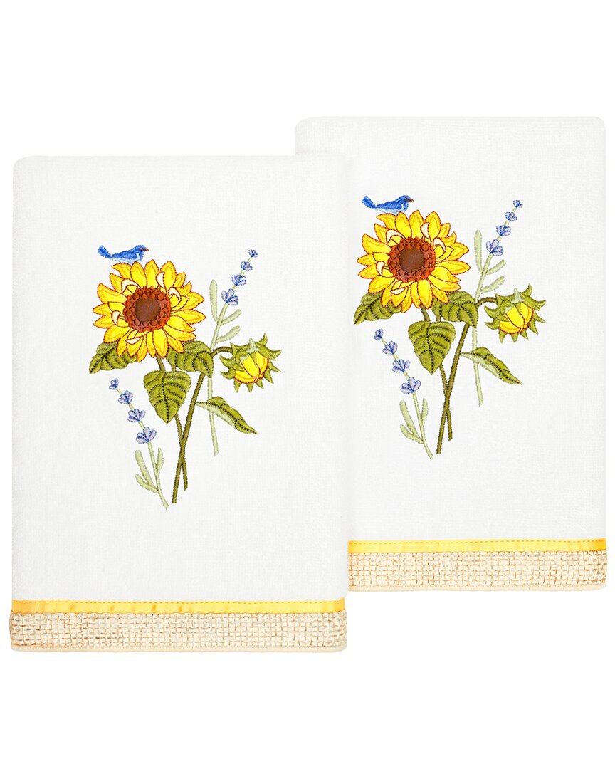 Linum Home Textiles Turkish Cotton Girasol 2pc Embellished Hand Towel Set In White