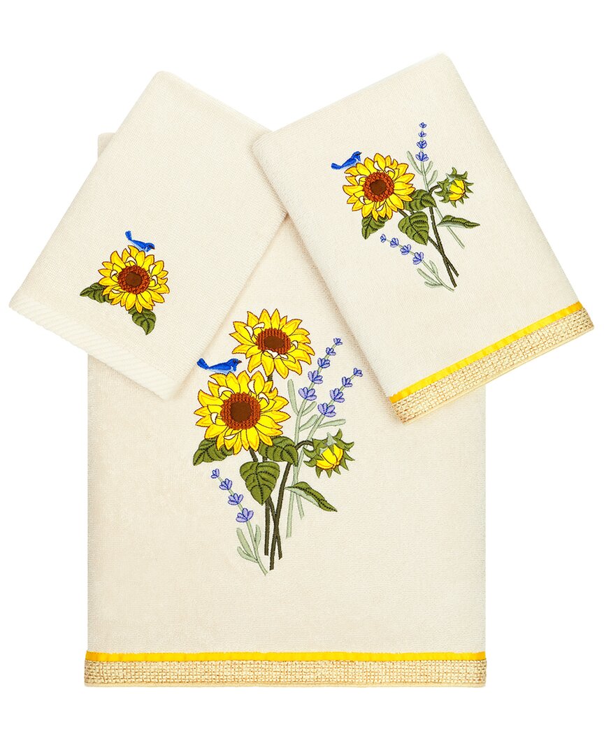 Linum Home Textiles Turkish Cotton Girasol 3pc Embellished Towel Set In Beige