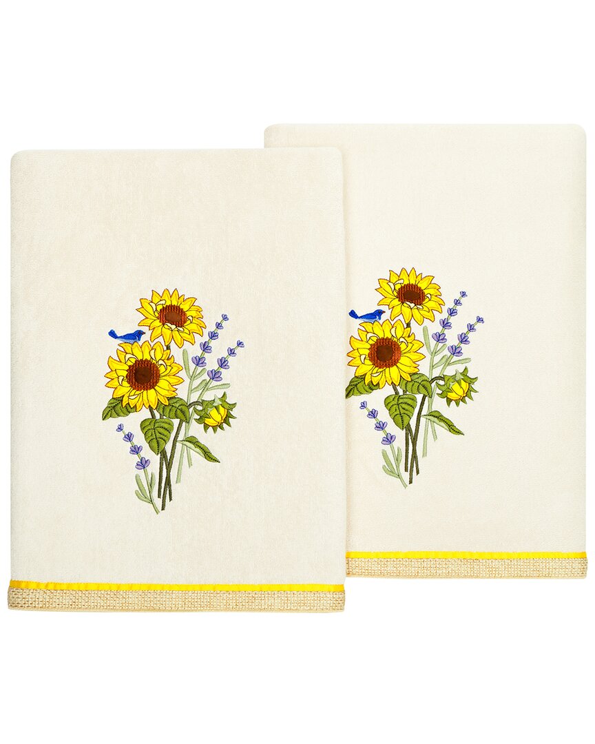 Linum Home Textiles Turkish Cotton Girasol 2pc Embellished Bath Towel Set In Beige