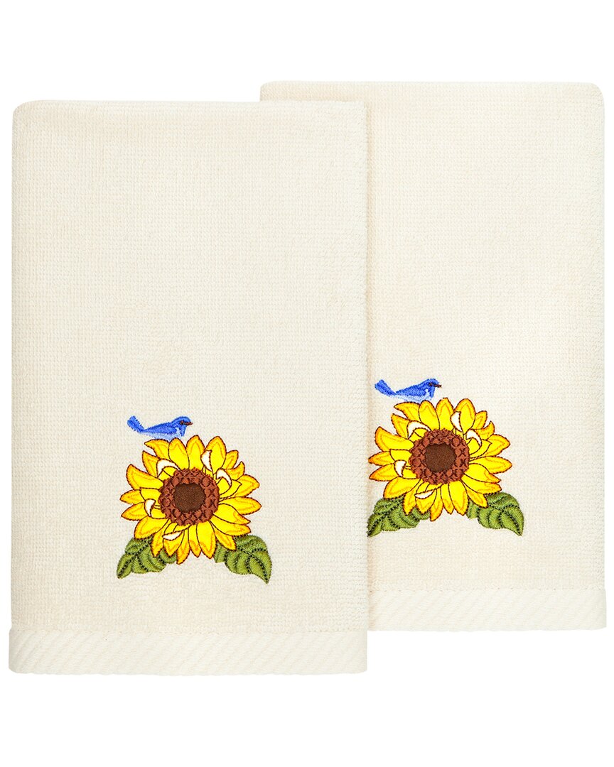 Linum Home Textiles Turkish Cotton Girasol 2pc Embellished Fingertip Towel Set In Pink
