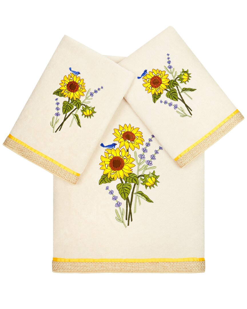 Linum Home Textiles Turkish Cotton Girasol 3pc Embellished Bath & Hand Towel Set In Beige