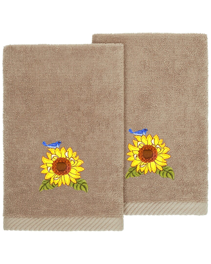 Linum Home Textiles Turkish Cotton Girasol 2pc Embellished Fingertip Towel Set In Brown