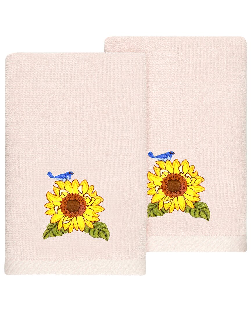 Linum Home Textiles Turkish Cotton Girasol 2pc Embellished Fingertip Towel Set In Pink