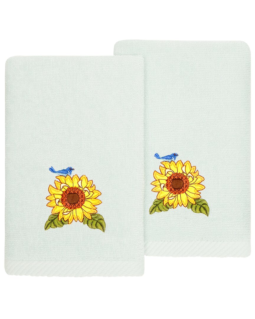 Linum Home Textiles Turkish Cotton Girasol 2pc Embellished Fingertip Towel Set In Aqua