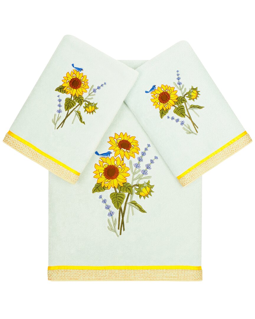 Linum Home Textiles Turkish Cotton Girasol 3pc Embellished Towel Set In Aqua