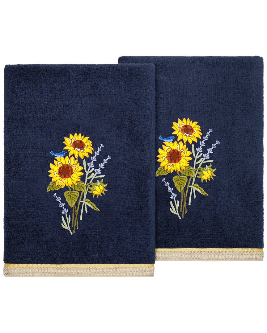 Linum Home Textiles Turkish Cotton Girasol 2pc Embellished Bath Towel Set In Blue