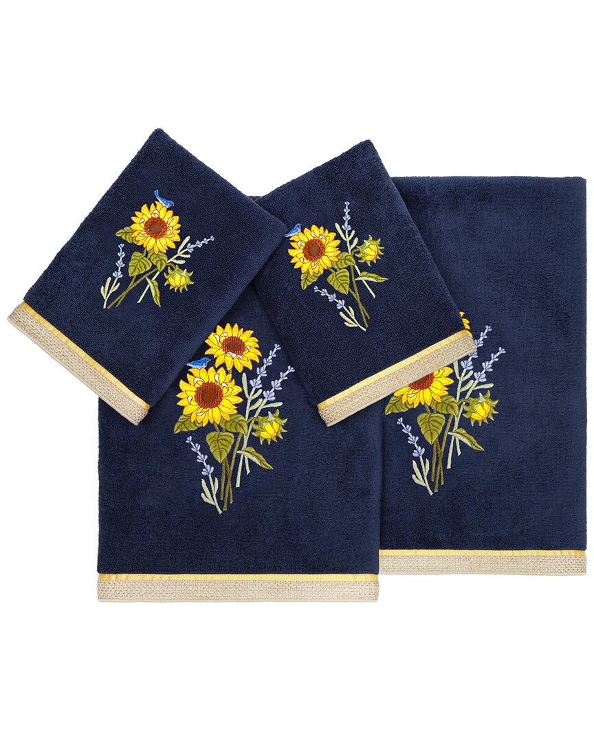Linum Home Textiles Turkish Cotton Girasol 4pc Embellished Towel Set In Blue