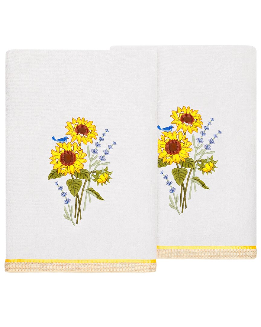 Linum Home Textiles Turkish Cotton Girasol 2pc Embellished Bath Towel Set In Silver