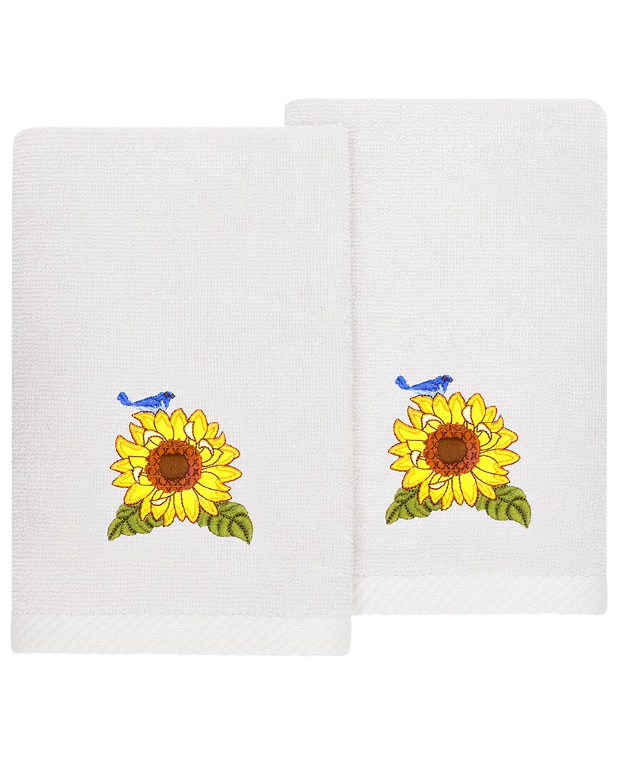 Linum Home Textiles Turkish Cotton Girasol 2pc Embellished Fingertip Towel Set In Silver