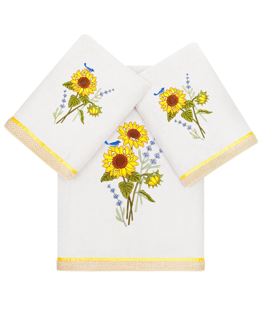 Linum Home Textiles Turkish Cotton Girasol 3pc Embellished Bath & Hand Towel Set In Silver