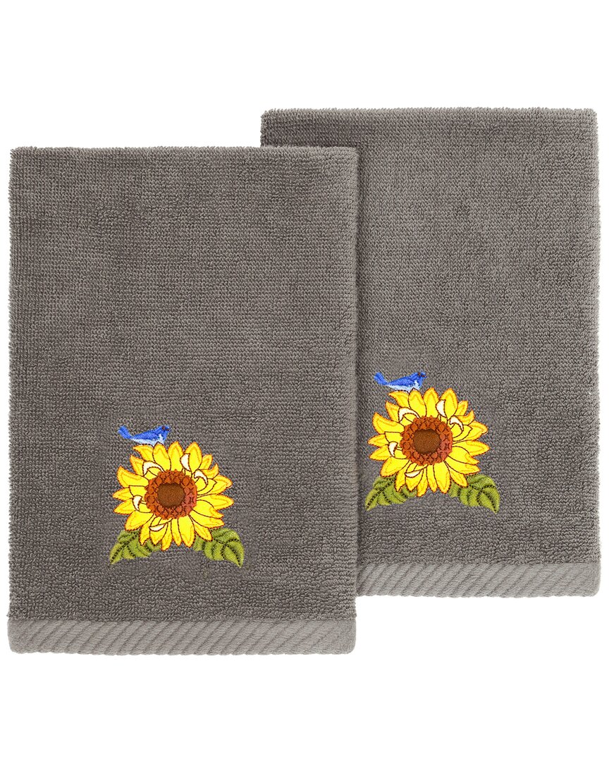 Linum Home Textiles Turkish Cotton Girasol 2pc Embellished Fingertip Towel Set In Charcoal