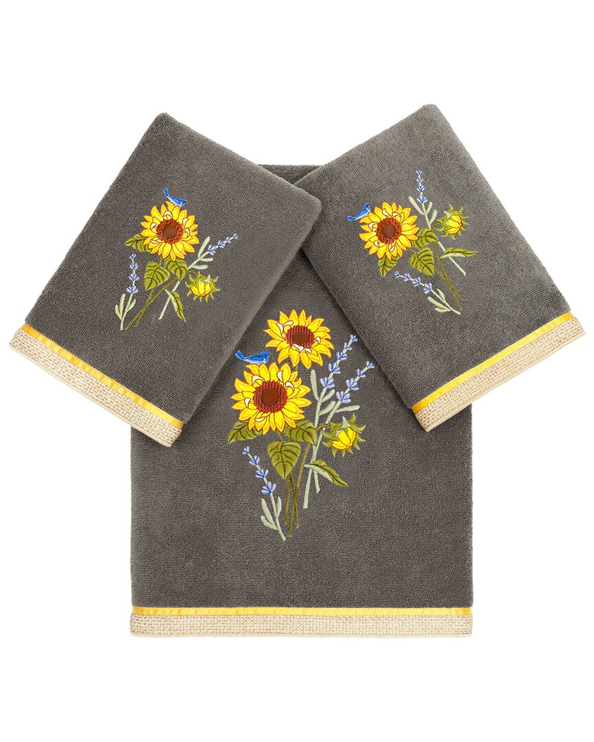 Linum Home Textiles Turkish Cotton Girasol 3pc Embellished Bath & Hand Towel Set In Charcoal