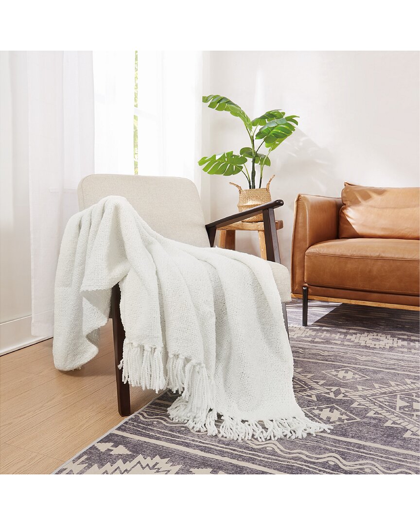 Brooklyn Loom Chunky Boucle Textured Throw Blanket In White