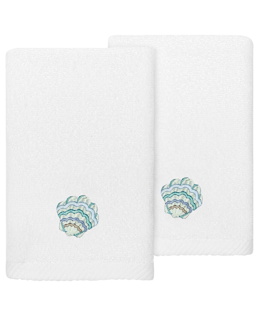Linum Home Textiles Turkish Cotton Aaron 2pc Embellished Fingertip Towel Set In White