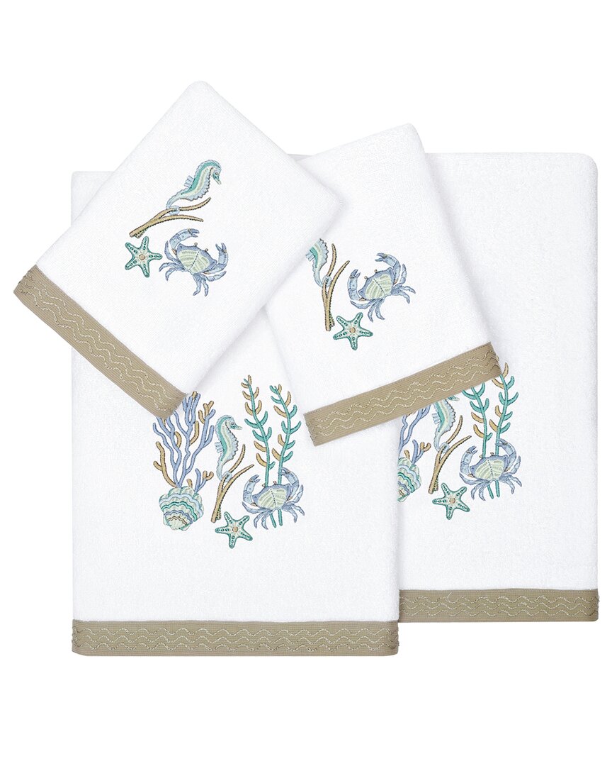 Linum Home Textiles Turkish Cotton Aaron 4pc Embellished Towel Set In White