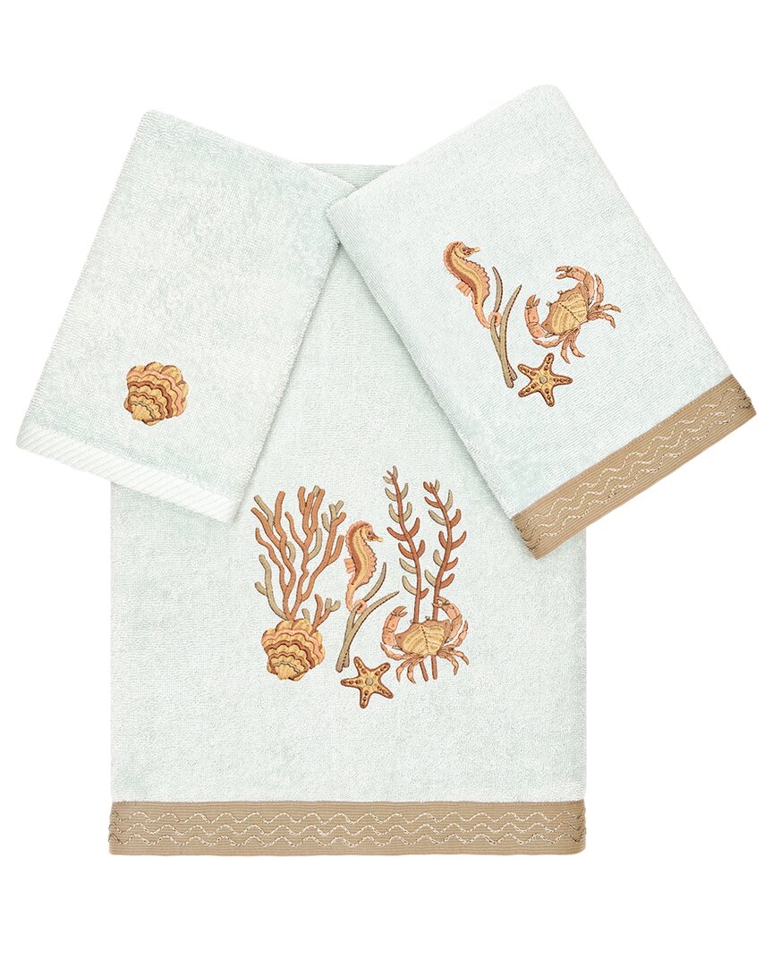 Linum Home Textiles Turkish Cotton Aaron 3pc Embellished Towel Set In Aqua