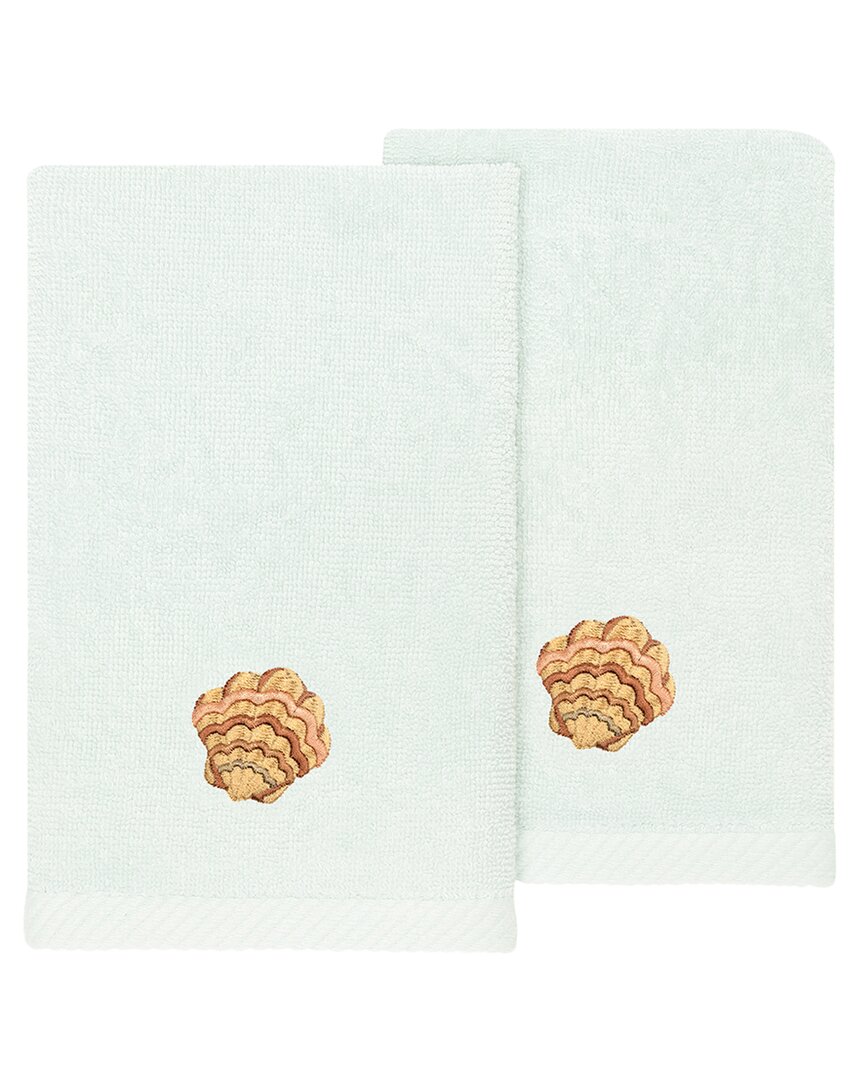 Linum Home Textiles Turkish Cotton Aaron 2pc Embellished Fingertip Towel Set In Aqua