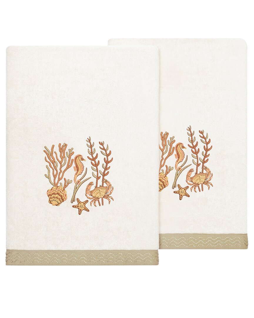 Linum Home Textiles Turkish Cotton Aaron 2pc Embellished Bath Towel Set In Beige