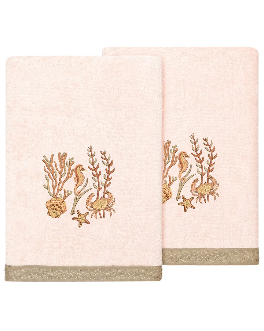 Linum Home Textiles Turkish Cotton Aaron 2pc Embellished Bath Towel Set In Blush
