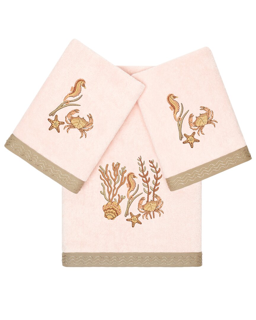 Linum Home Textiles Turkish Cotton Aaron 3pc Embellished Bath & Hand Towel Set In Blush