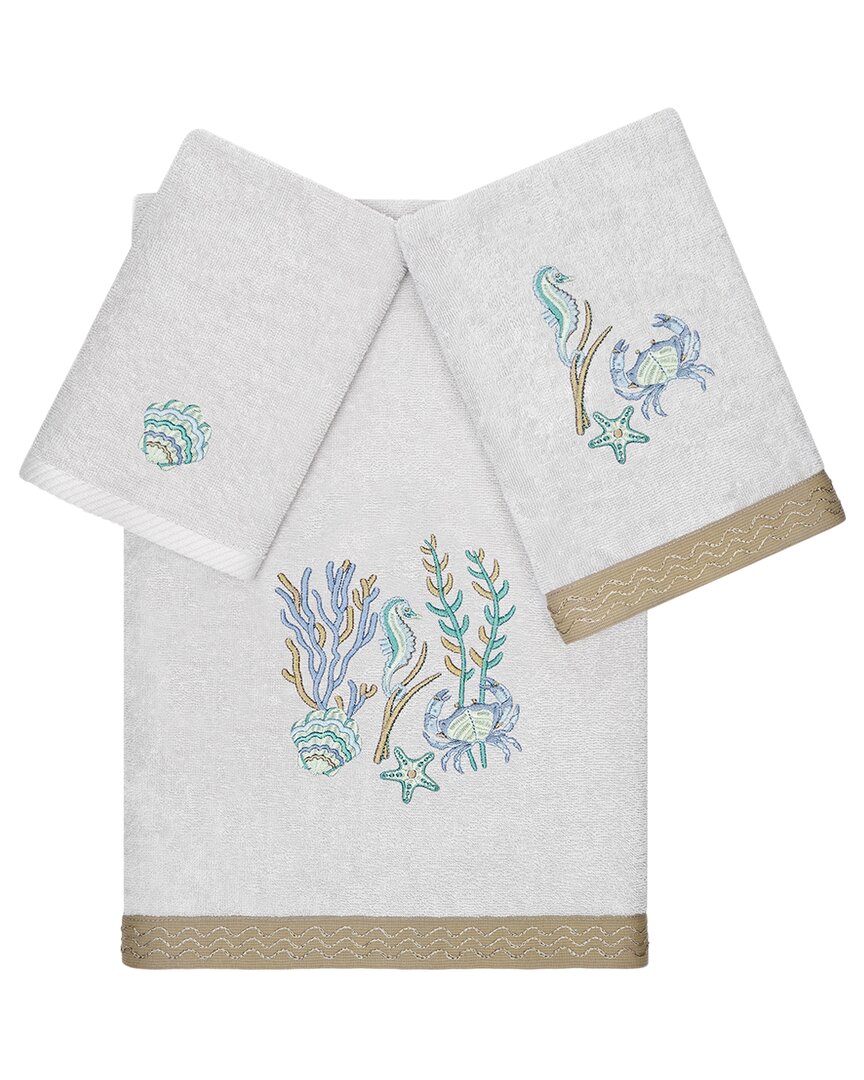 Linum Home Textiles Turkish Cotton Aaron 3pc Embellished Towel Set In Silver