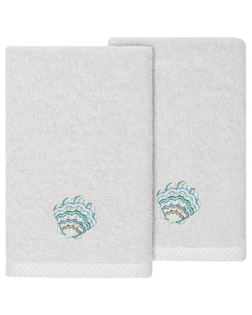 Linum Home Textiles Turkish Cotton Aaron 2pc Embellished Fingertip Towel Set In Silver