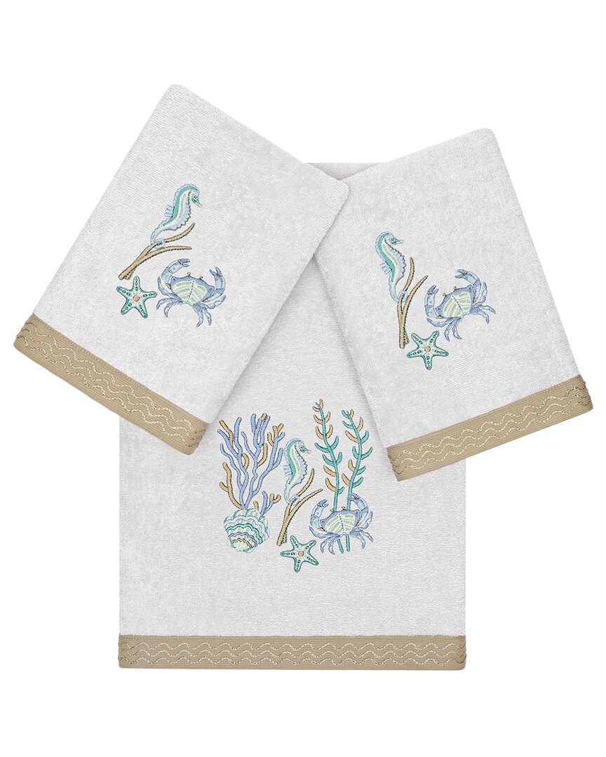 Linum Home Textiles Turkish Cotton Aaron 3pc Embellished Bath & Hand Towel Set In Silver