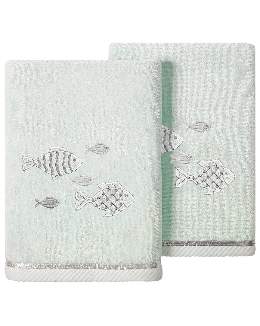 Linum Home Textiles Turkish Cotton Figi 2pc Embellished Hand Towel Set In Aqua