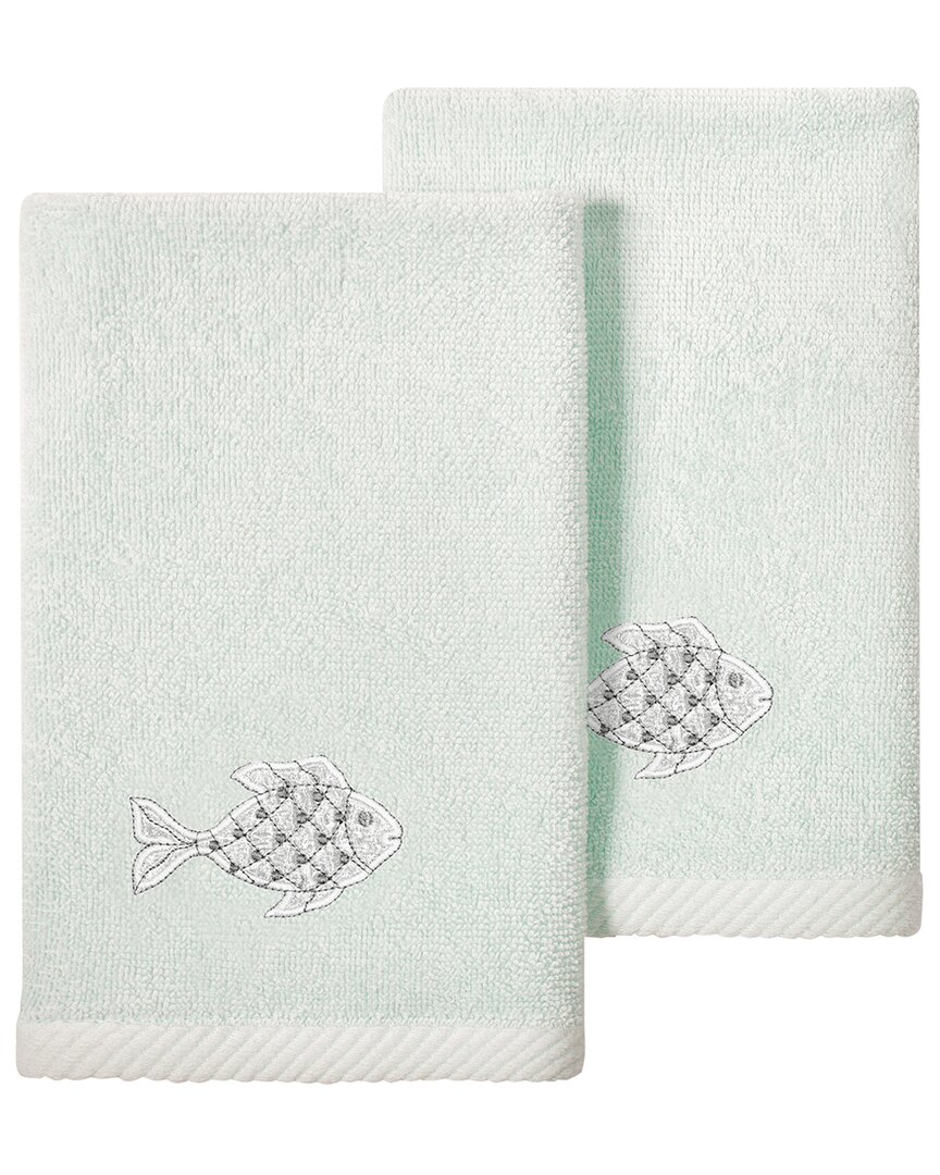 Linum Home Textiles Turkish Cotton Figi 2pc Embellished Fingertip Towel Set In Aqua