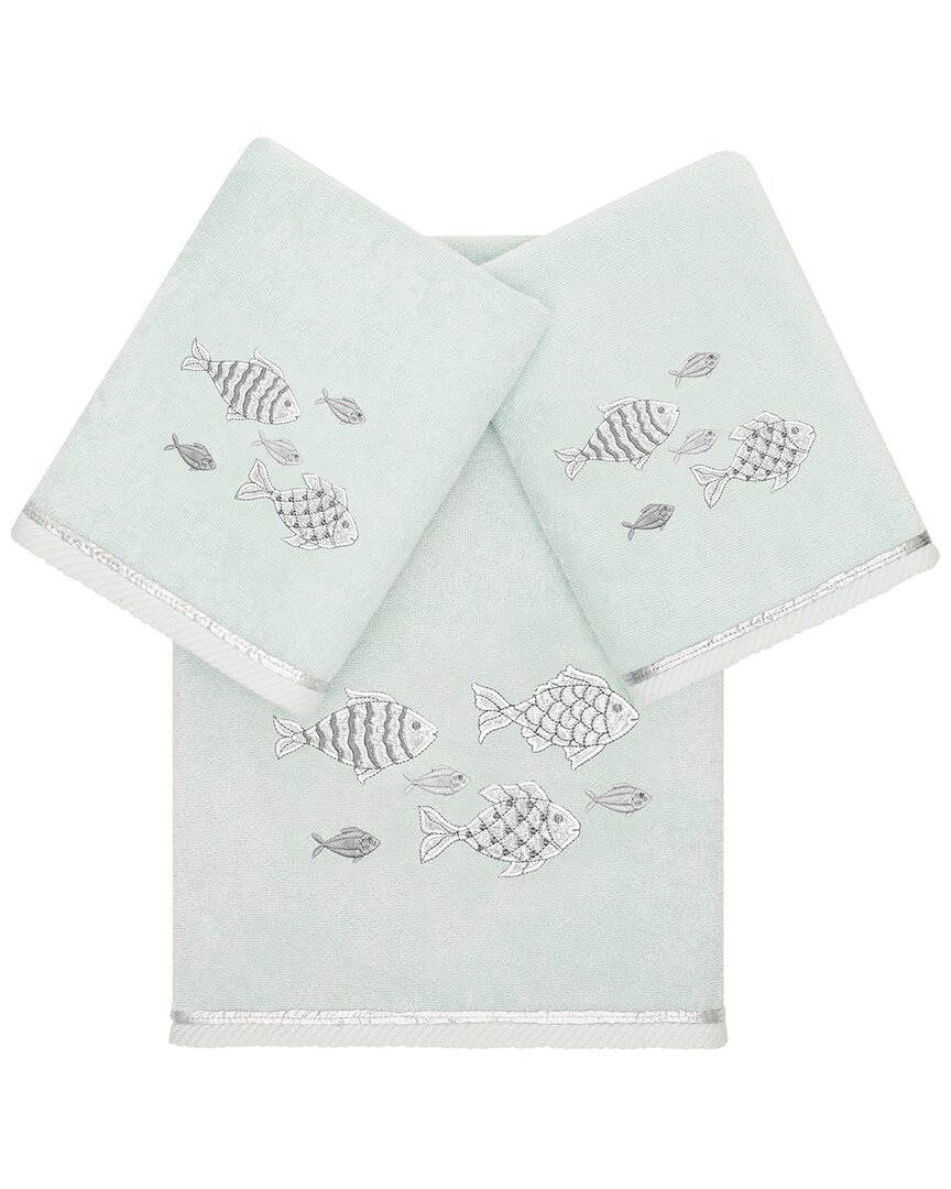 Linum Home Textiles Turkish Cotton Figi 3pc Embellished Bath & Hand Towel Set In Aqua
