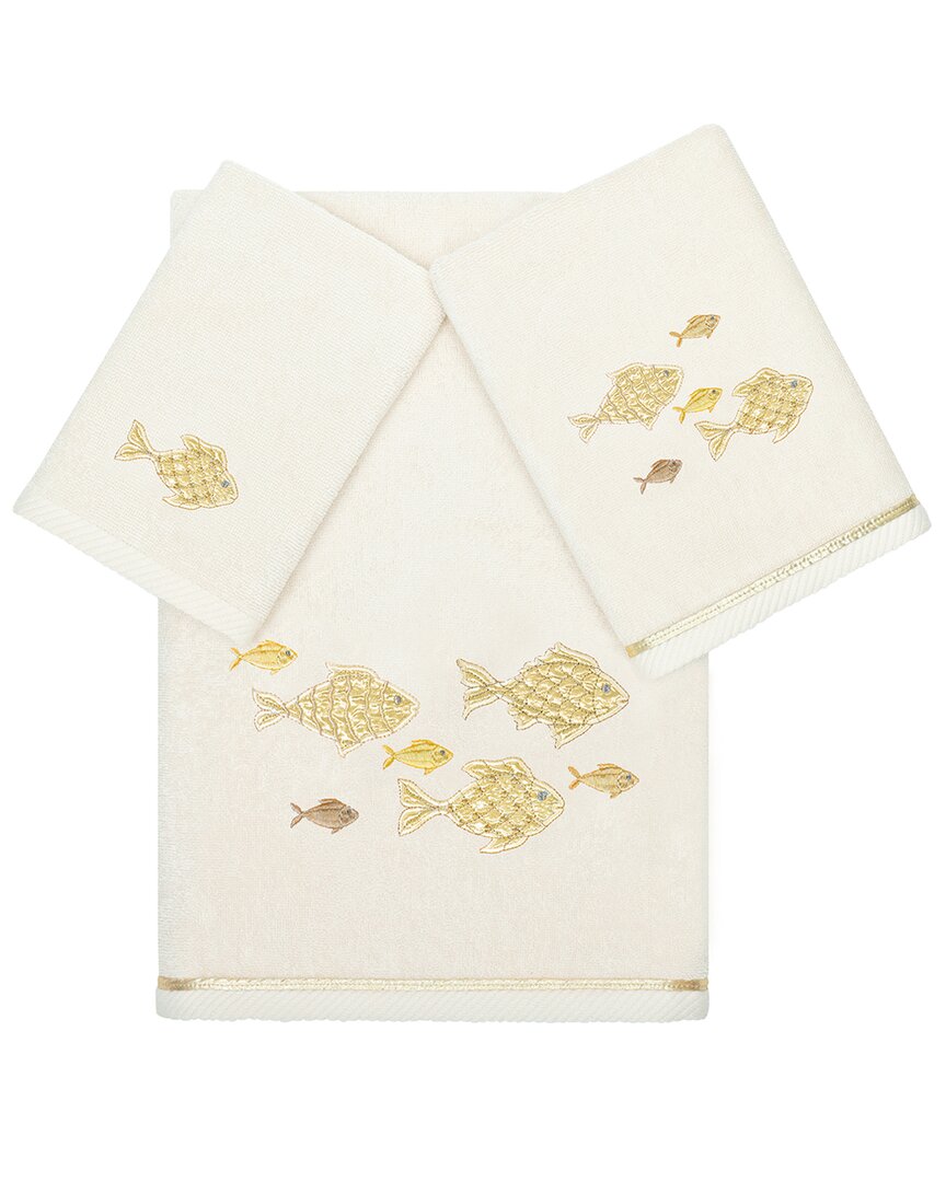 Linum Home Textiles Turkish Cotton Figi 3pc Embellished Towel Set In Beige