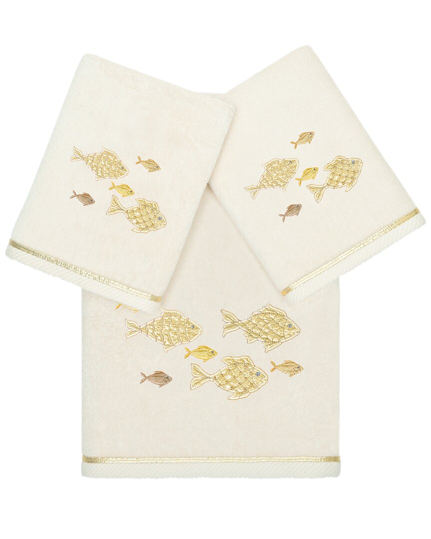 Linum Home Textiles Turkish Cotton Figi 3pc Embellished Bath & Hand Towel Set In Beige