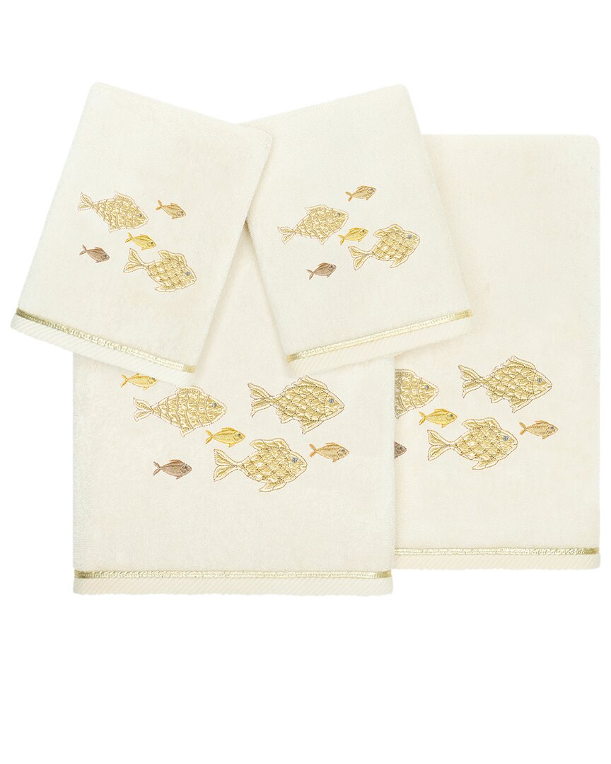 Linum Home Textiles Turkish Cotton Figi 4pc Embellished Towel Set In Beige