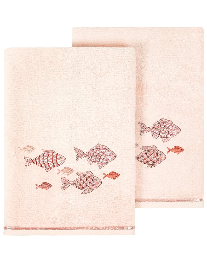 Linum Home Textiles Turkish Cotton Figi 2pc Embellished Bath Towel Set In Blush