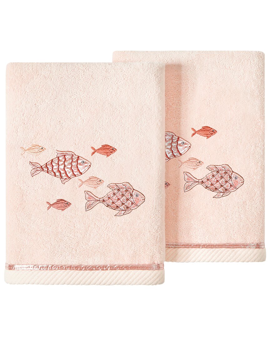 Linum Home Textiles Turkish Cotton Figi 2pc Embellished Hand Towel Set In Blush