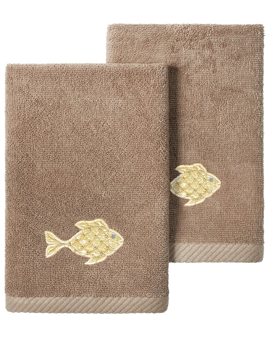 Linum Home Textiles Turkish Cotton Figi 2pc Embellished Fingertip Towel Set In Brown