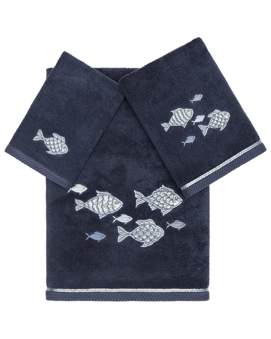 Linum Home Textiles Turkish Cotton Figi 3pc Embellished Towel Set In Blue