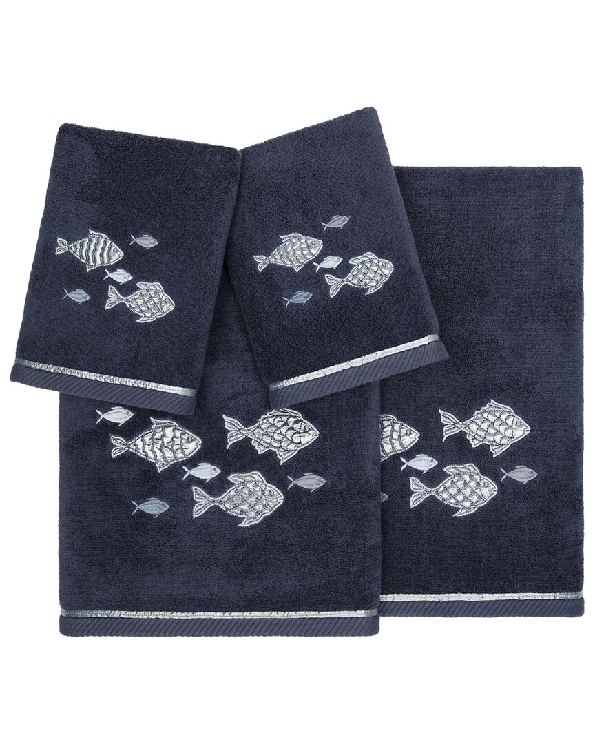 Linum Home Textiles Turkish Cotton Figi 4pc Embellished Towel Set In Blue