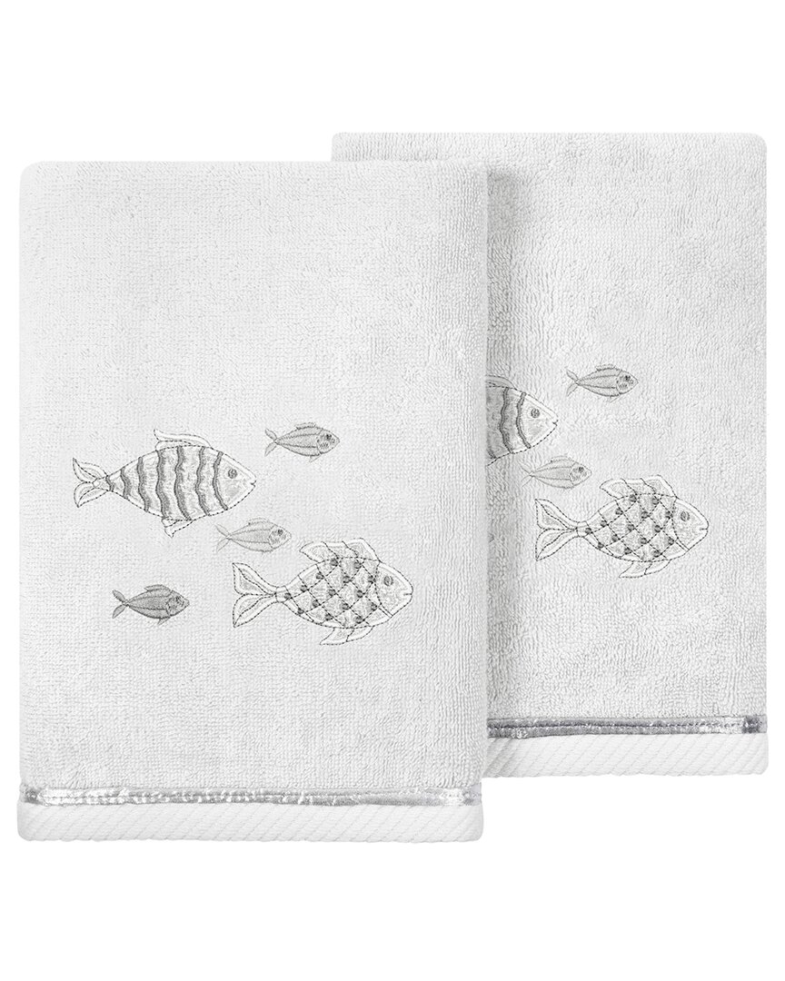 Linum Home Textiles Turkish Cotton Figi 2pc Embellished Hand Towel Set In Silver