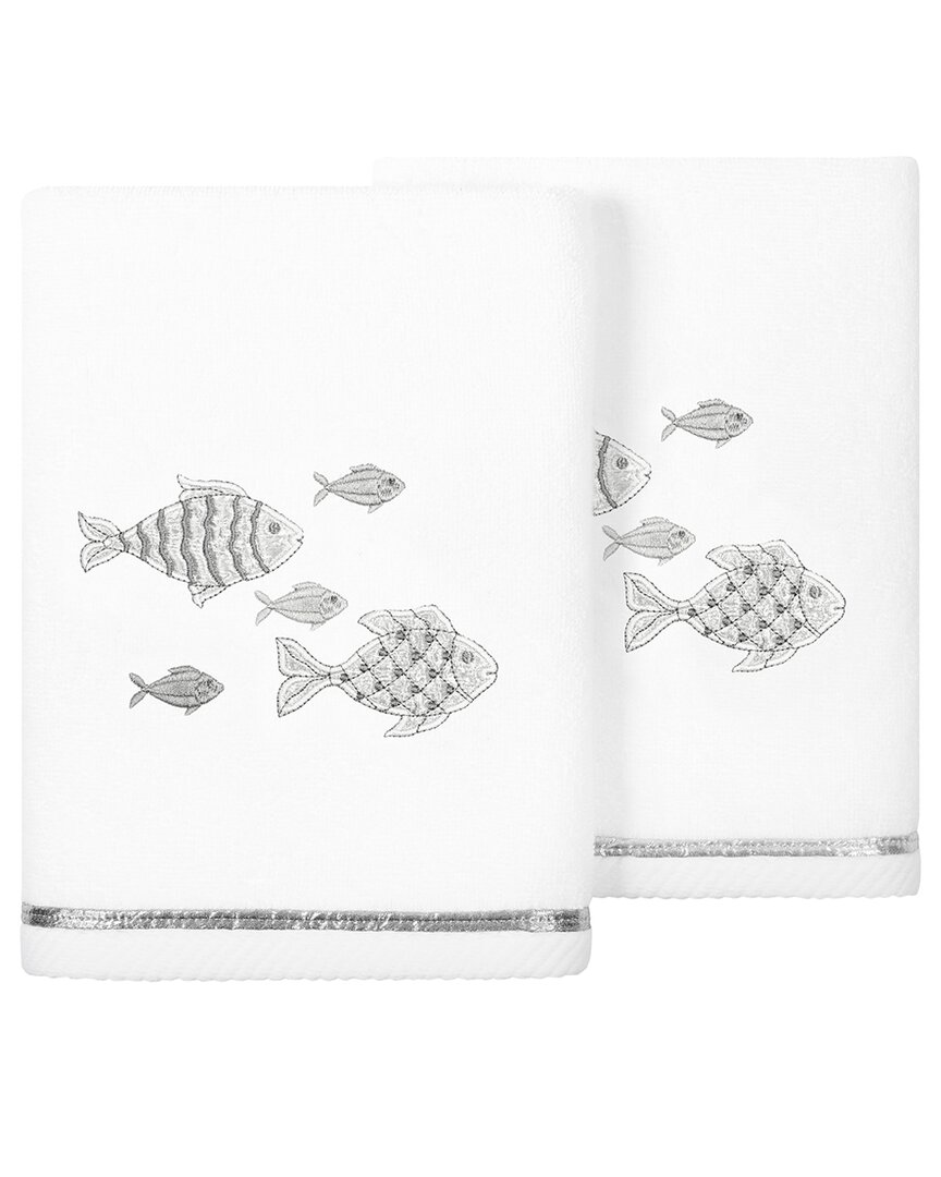 Linum Home Textiles Turkish Cotton Figi 2pc Embellished Hand Towel Set In White