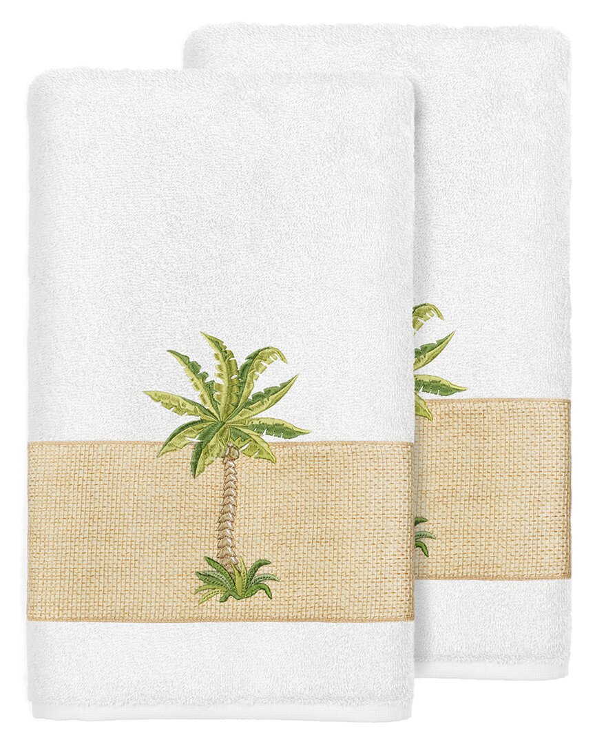Linum Home Textiles Turkish Cotton Colton 2pc Embellished Bath Towel Set In White