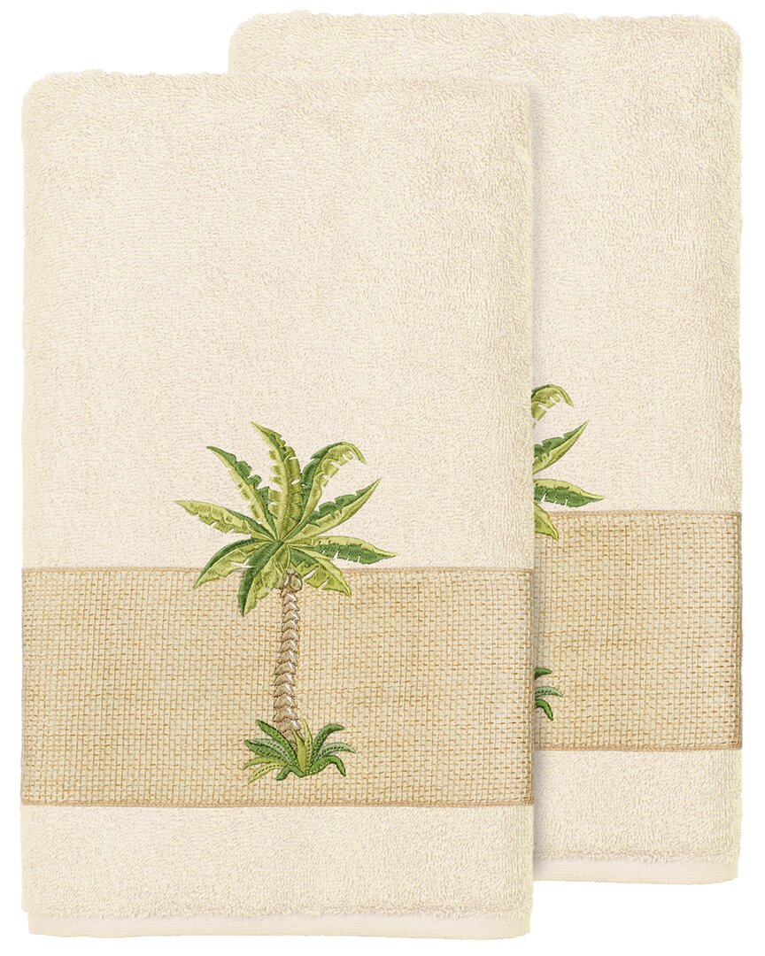 Linum Home Textiles Turkish Cotton Colton 2pc Embellished Bath Towel Set In Cream