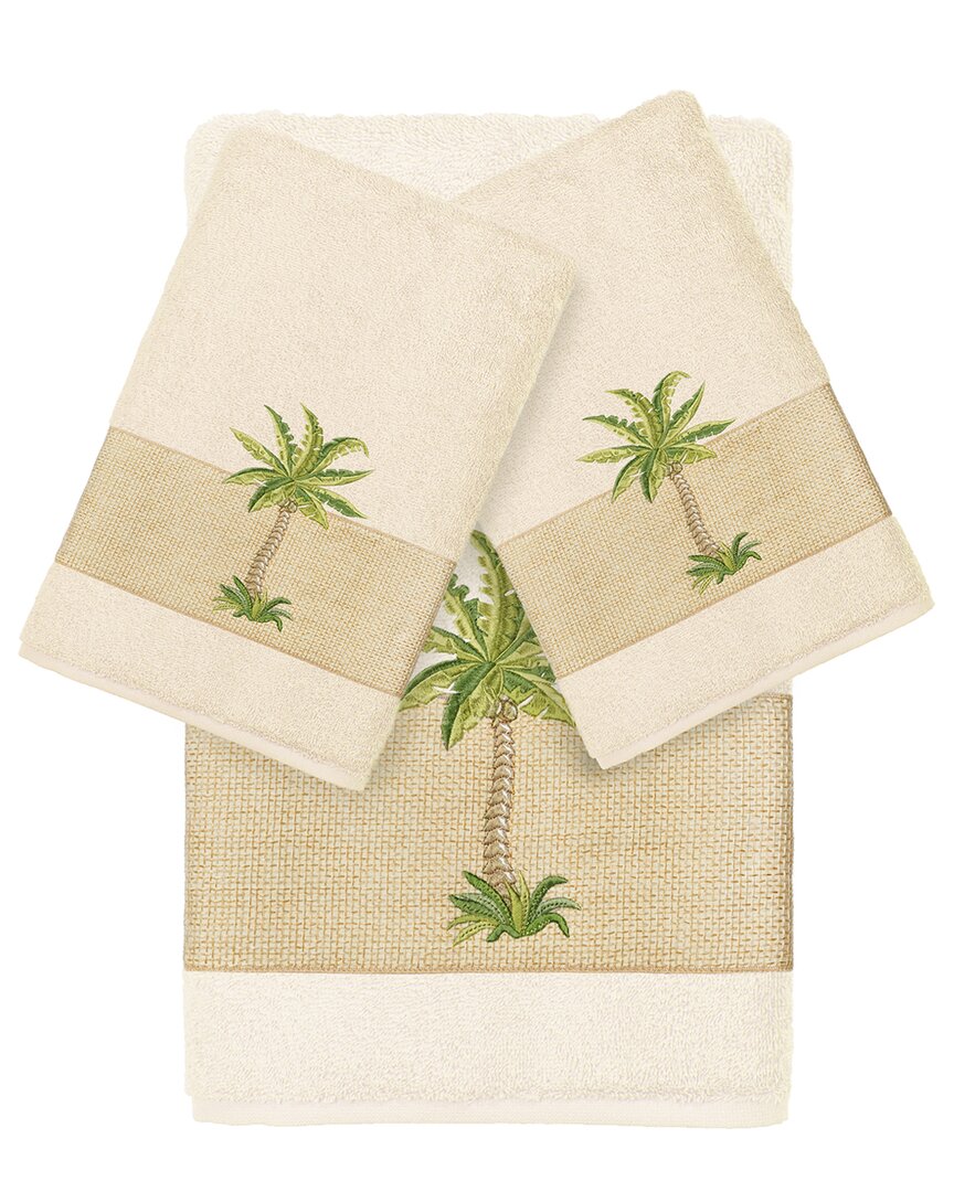Linum Home Textiles Turkish Cotton Colton 3pc Embellished Bath & Hand Towel Set In Cream