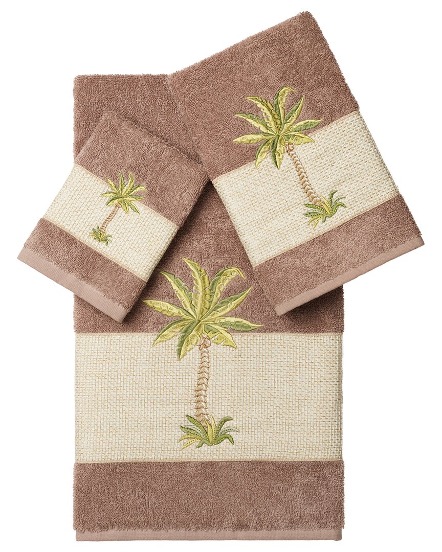 Linum Home Textiles Turkish Cotton Colton 3pc Embellished Towel Set In Beige